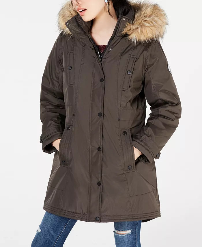 Madden Girl Juniors' Hooded Faux-Fur-Trim Parka