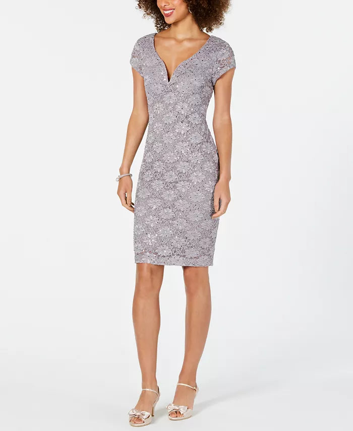Connected Sequined Lace Sweetheart Sheath Dress