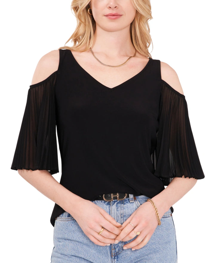 Vince Camuto Cold-Shoulder Pleated-Sleeve Top