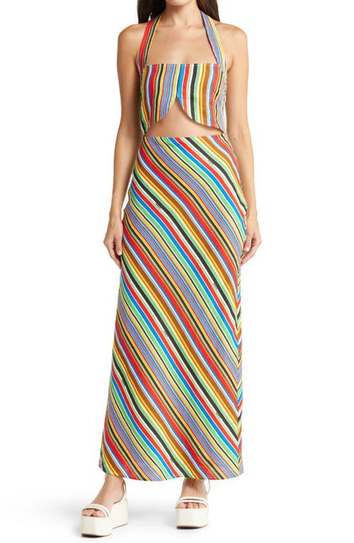 SIMON MILLER Piko Striped Linen Maxi Dress