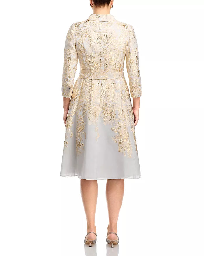 Teri Jon by Rickie Freeman Metallic Jacquard Shirt Dress