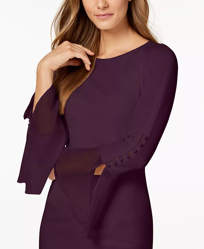 Calvin Klein Chiffon-Bell-Sleeve Sheath Dress