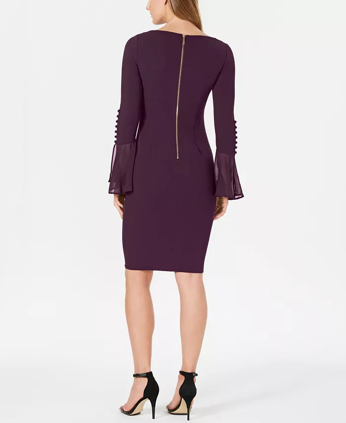 Calvin Klein Chiffon-Bell-Sleeve Sheath Dress