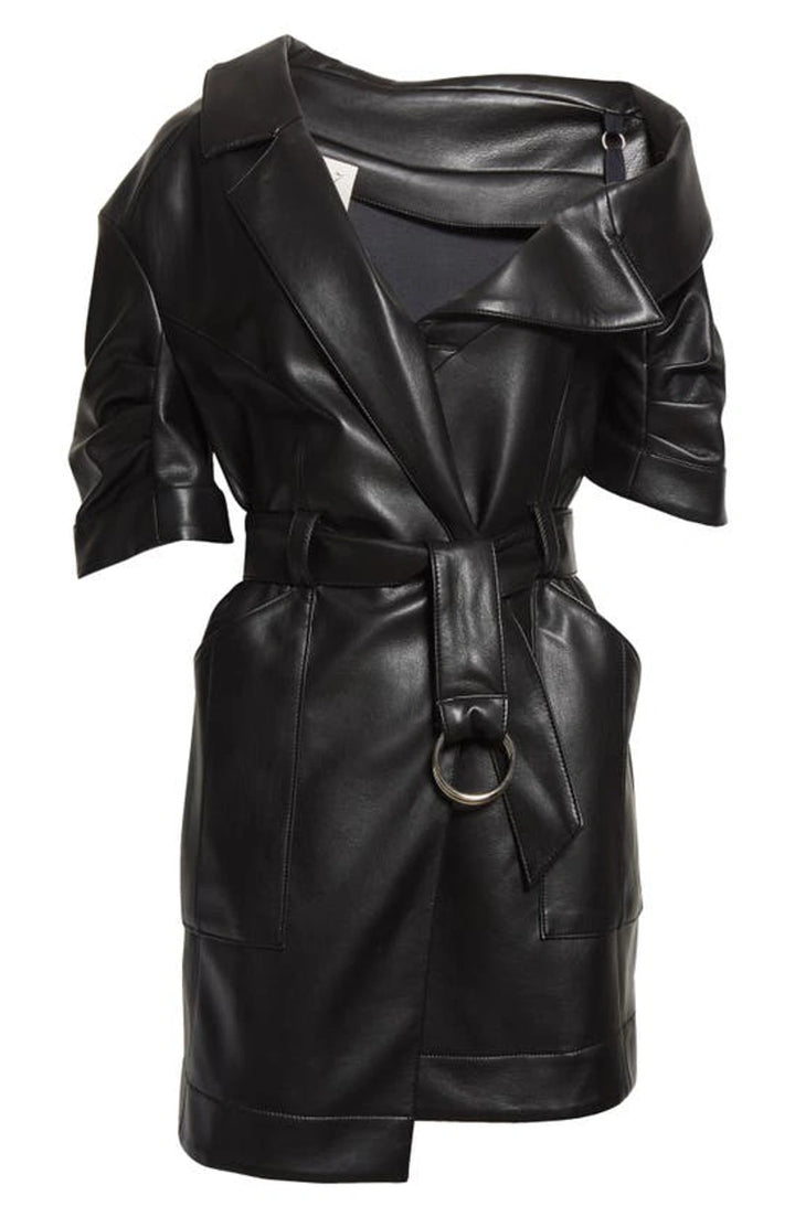 CINQ À SEPT Katie One-shoulder Belted Faux Leather Minidress