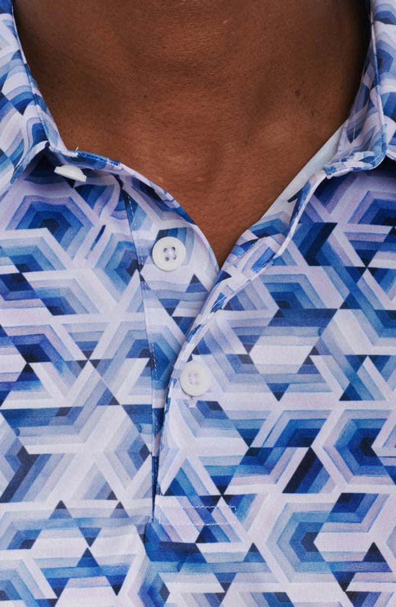 Robert Graham Pink Sand Stretch Cubist Maze Print Polo Shirt