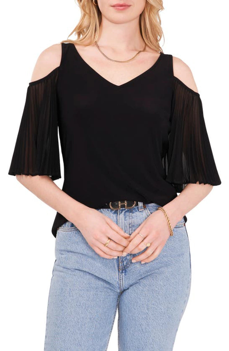 Vince Camuto Cold-Shoulder Pleated-Sleeve Top