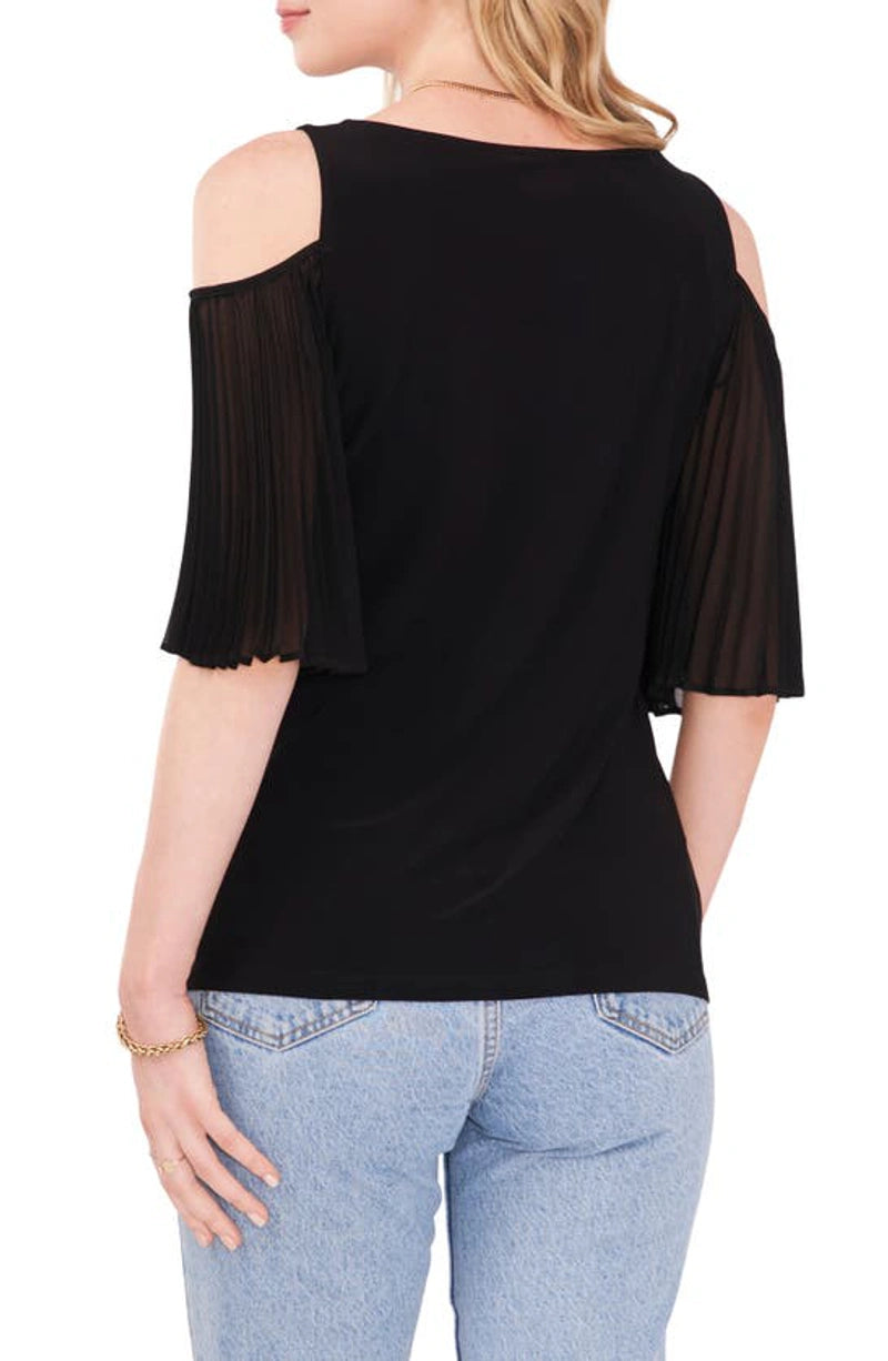 Vince Camuto Cold-Shoulder Pleated-Sleeve Top