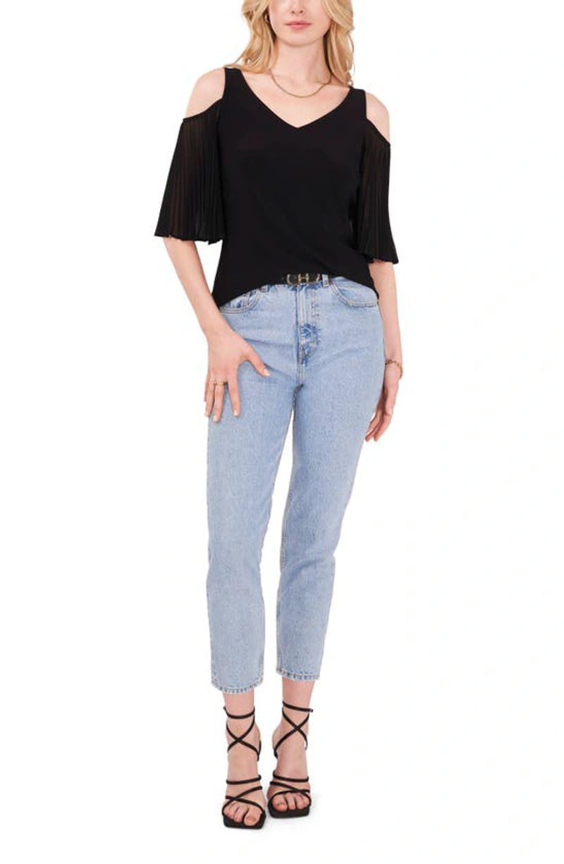 Vince Camuto Cold-Shoulder Pleated-Sleeve Top