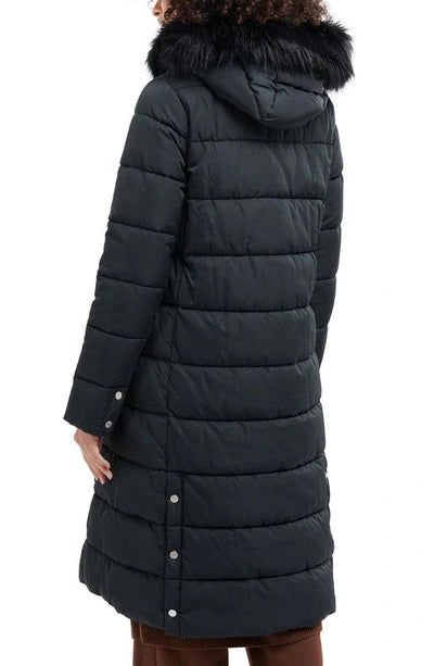 Barbour Elena Faux Fur Trim Long Quilted Coat