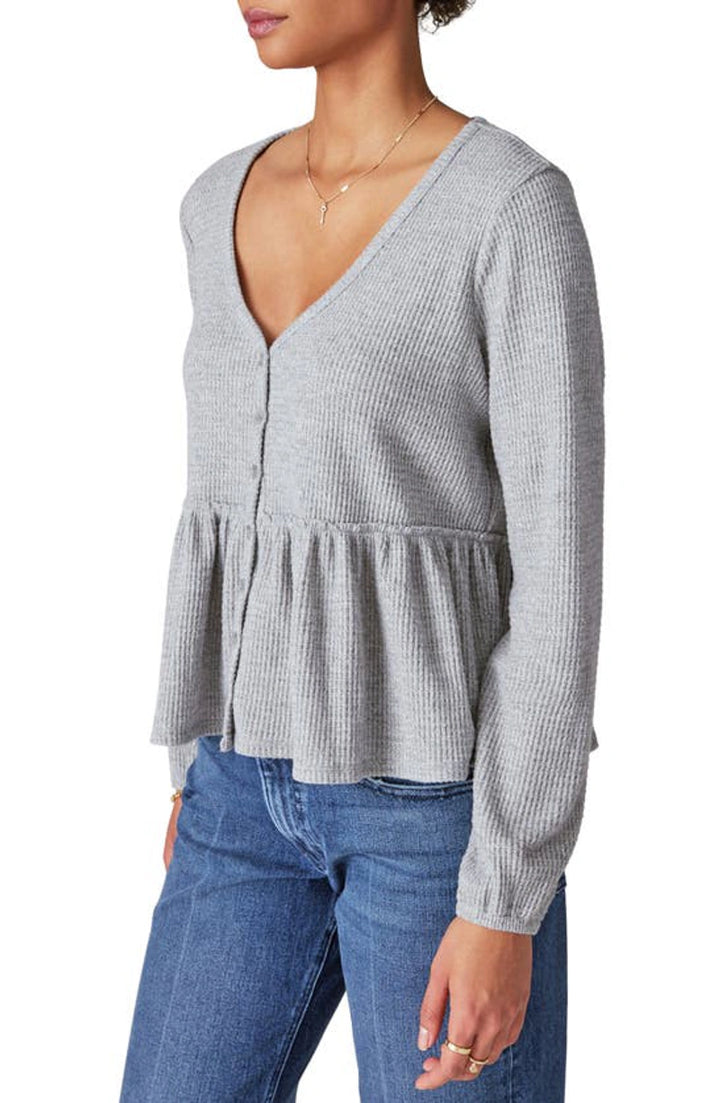 Lucky Brand Waffle-Texture Cloud-Soft Button-Down Top