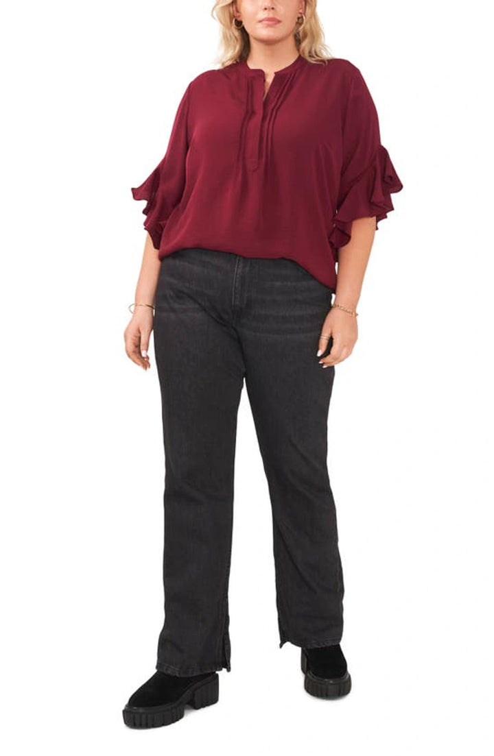 Vince Camuto Plus Size Ruffle Sleeve Henley Blouse