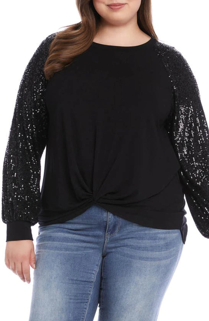 Karen Kane Plus Size Sequin Sleeve Twist Hem Top