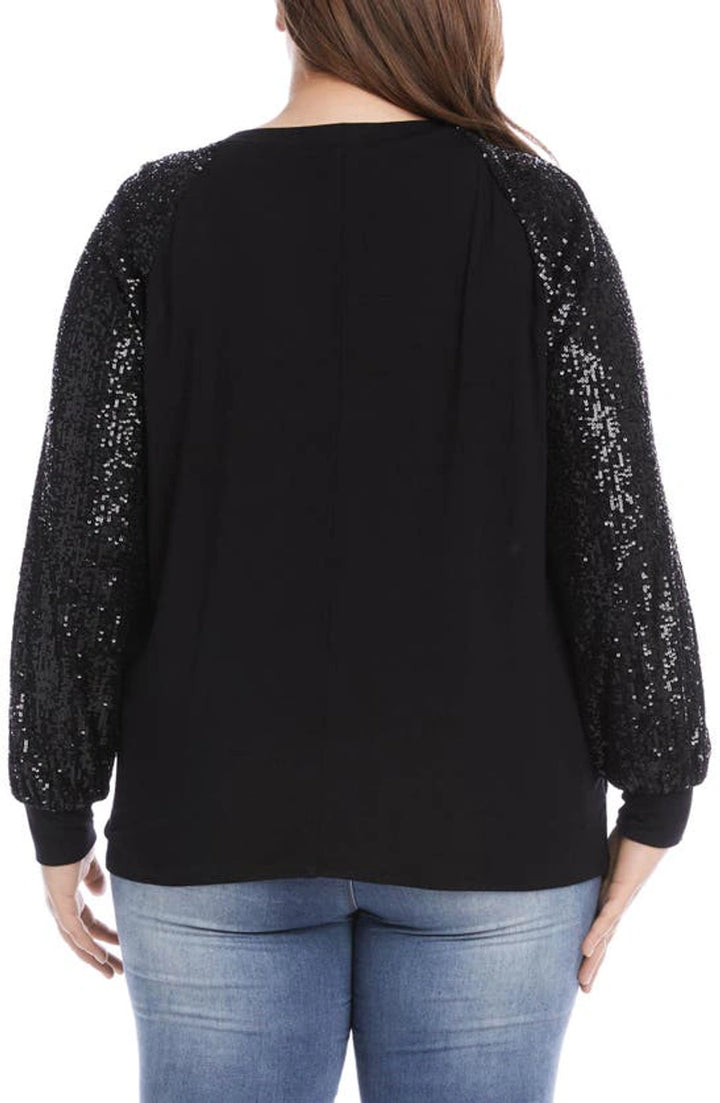 Karen Kane Plus Size Sequin Sleeve Twist Hem Top
