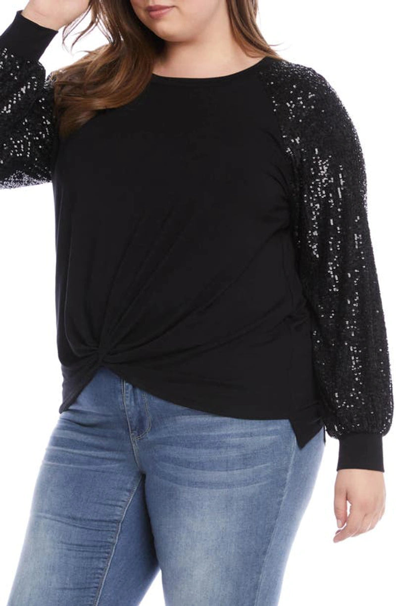 Karen Kane Plus Size Sequin Sleeve Twist Hem Top