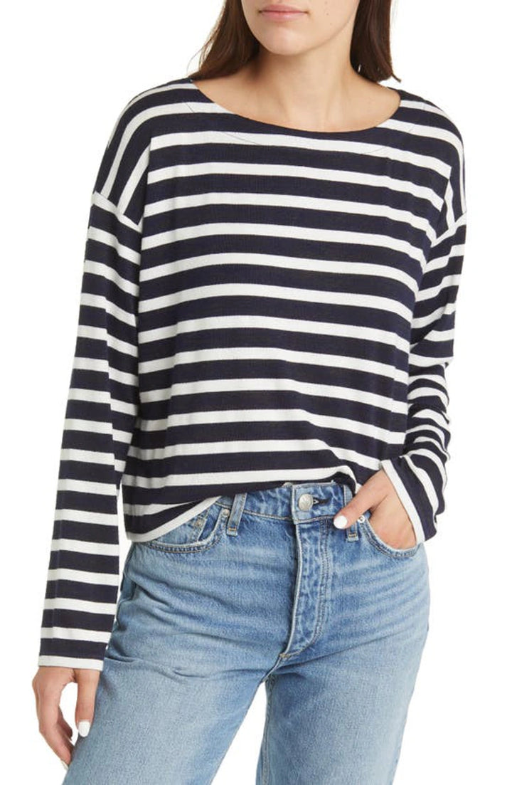 rag & bone The Knit Stripe Boat Neck Top