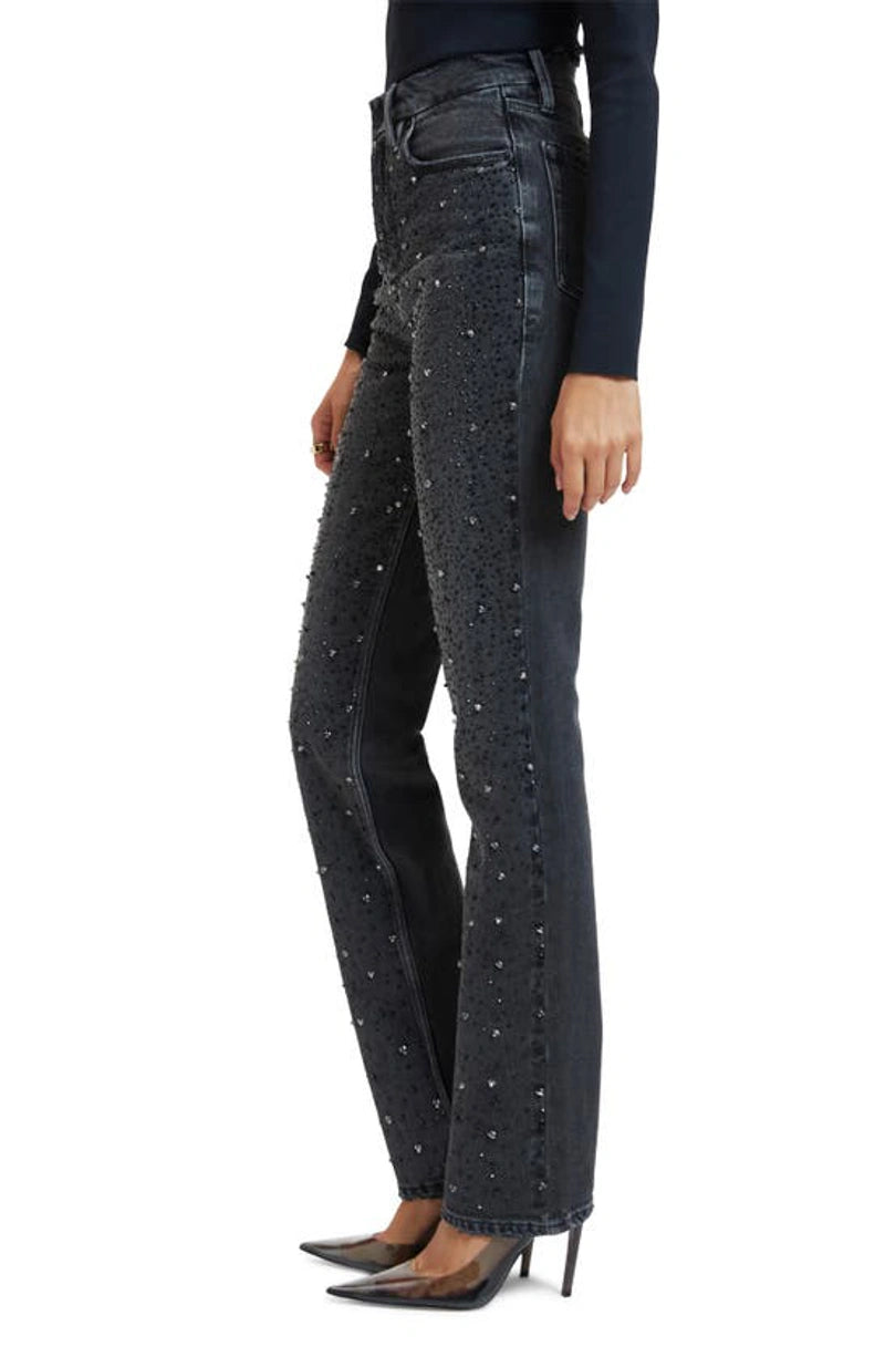 Good American Good Icon Embellished High Rise Straight Leg Jeans