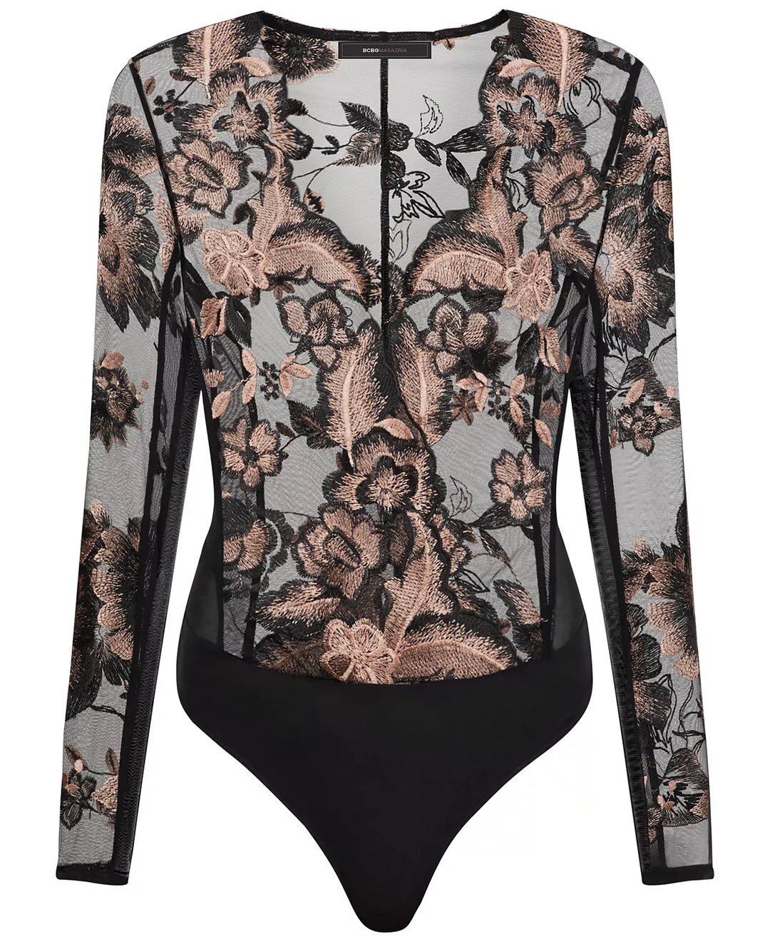 BCBGMAXAZRIA Sheer Embroidered Mesh Bodysuit