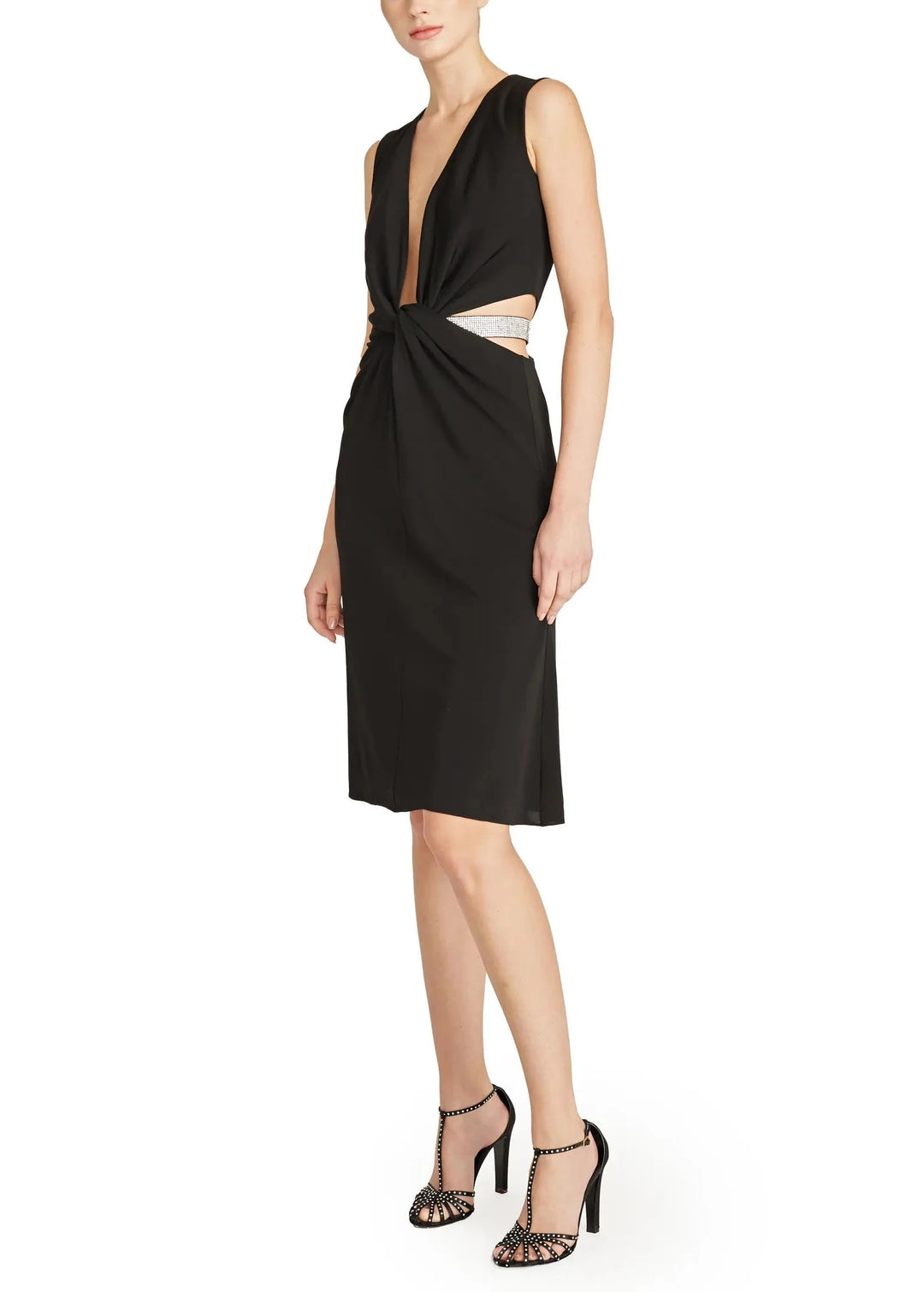 HALSTON Selena Jersey Crystal Strap Sheath Dress