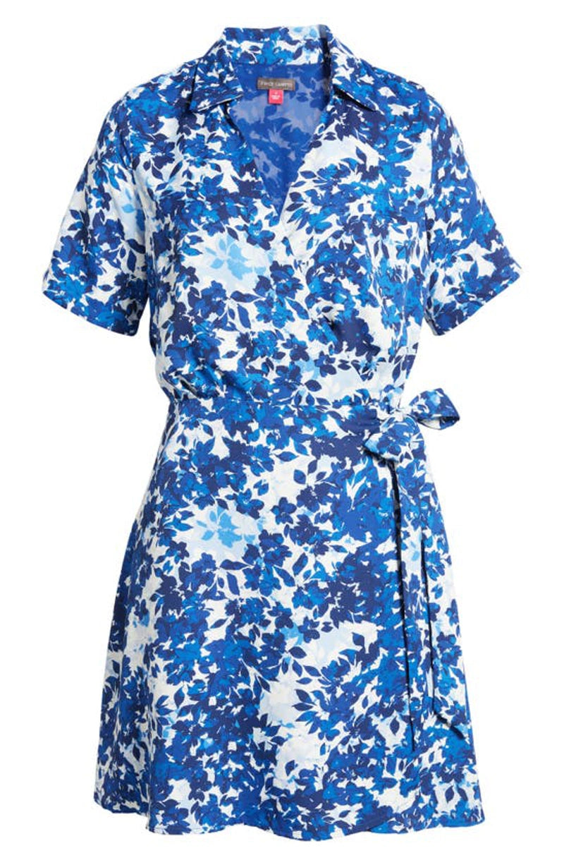 Vince Camuto Printed Collared V-Neck Wrap Dress