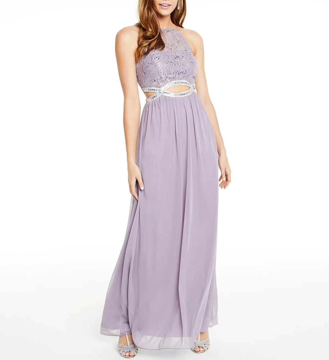 Speechless Glitter Lace & Sheer Jersey Infinity-Waist Gown Speechless Glitter Lace & Sheer Jersey Infinity-Waist Gown
