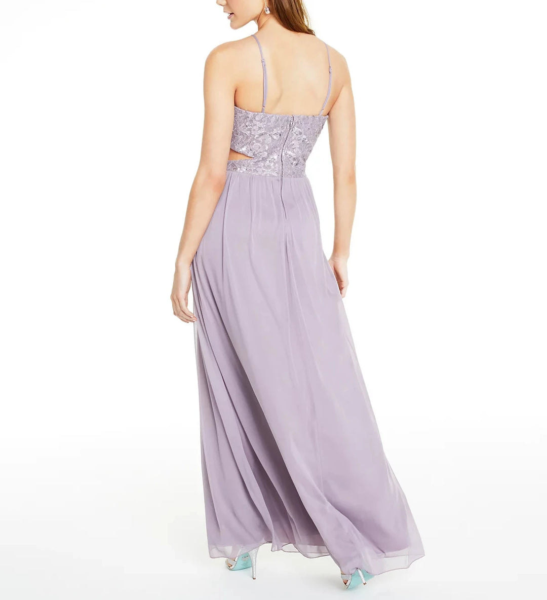 Speechless Glitter Lace & Sheer Jersey Infinity-Waist Gown DGFOutlet Speechless Glitter Lace & Sheer Jersey Infinity-Waist Gown DGFOutlet