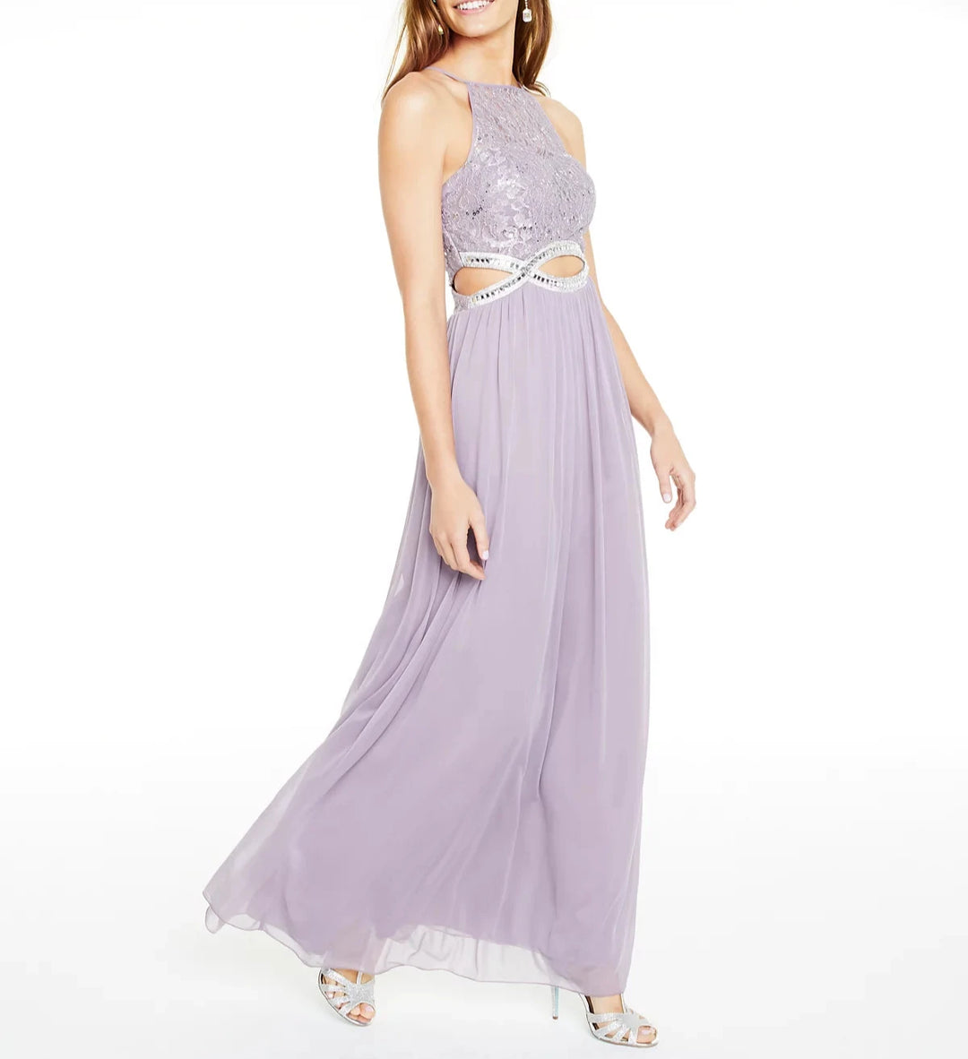 Speechless Glitter Lace & Sheer Jersey Infinity-Waist Gown