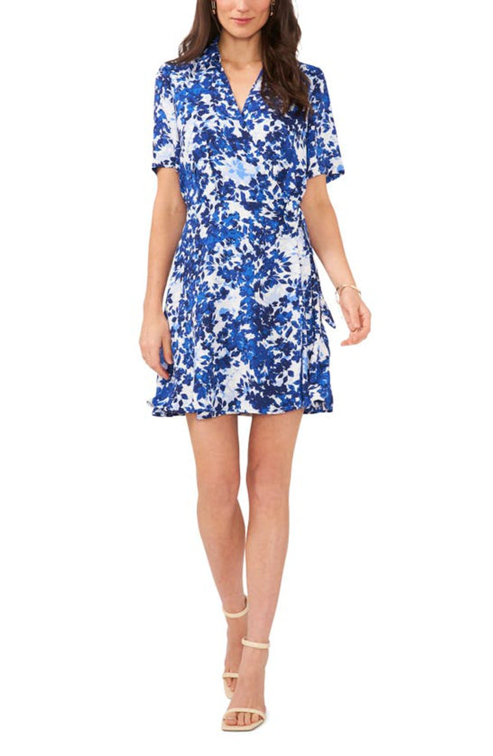 Vince Camuto Printed Collared V-Neck Wrap Dress