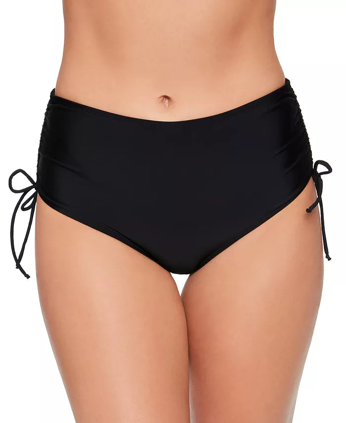 Salt + Cove Solid Shirred-Side High-Waist Bikini Bottoms