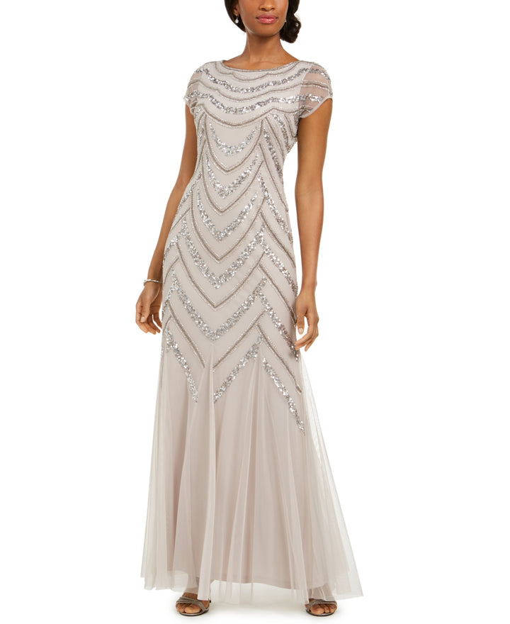 Adrianna Papell Embellished Godet-Inset Gown