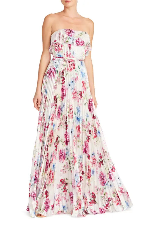 ML Monique Lhuillier Strapless Pleated Gown