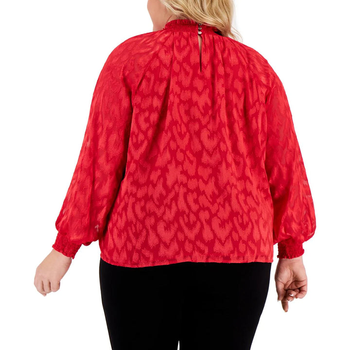 CALVIN KLEIN Plus Size Printed Ruffled-Collar Top