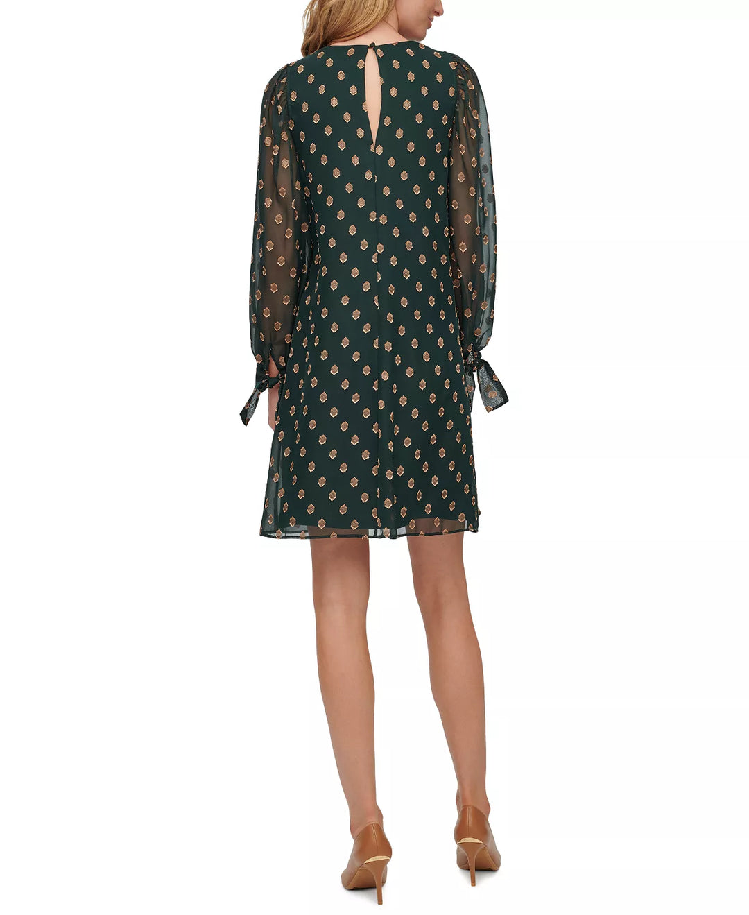 Calvin Klein Printed Tie-Cuff Shift Dress