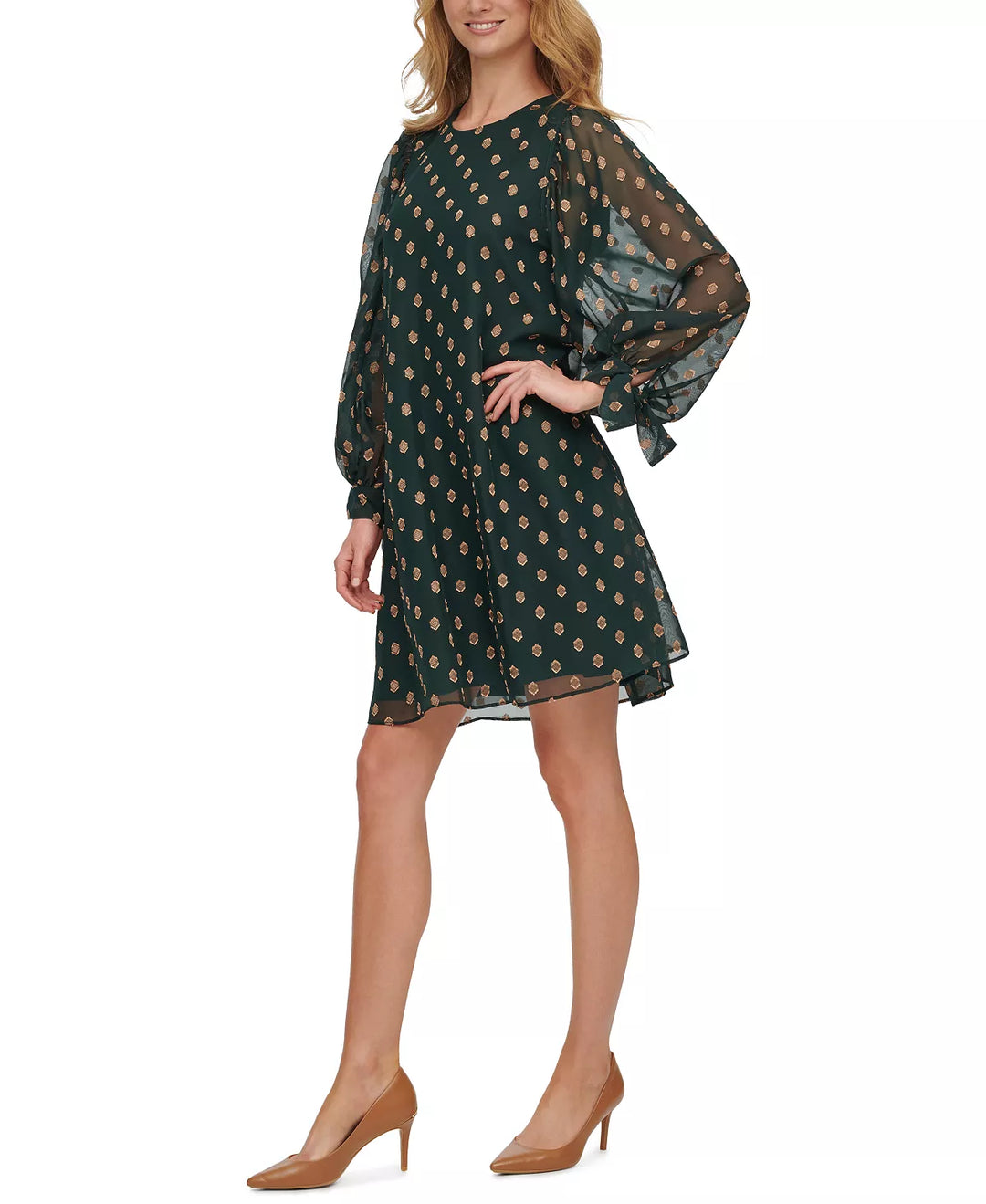 Calvin Klein Printed Tie-Cuff Shift Dress