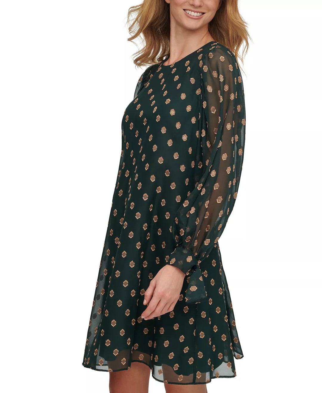 Calvin Klein Printed Tie-Cuff Shift Dress