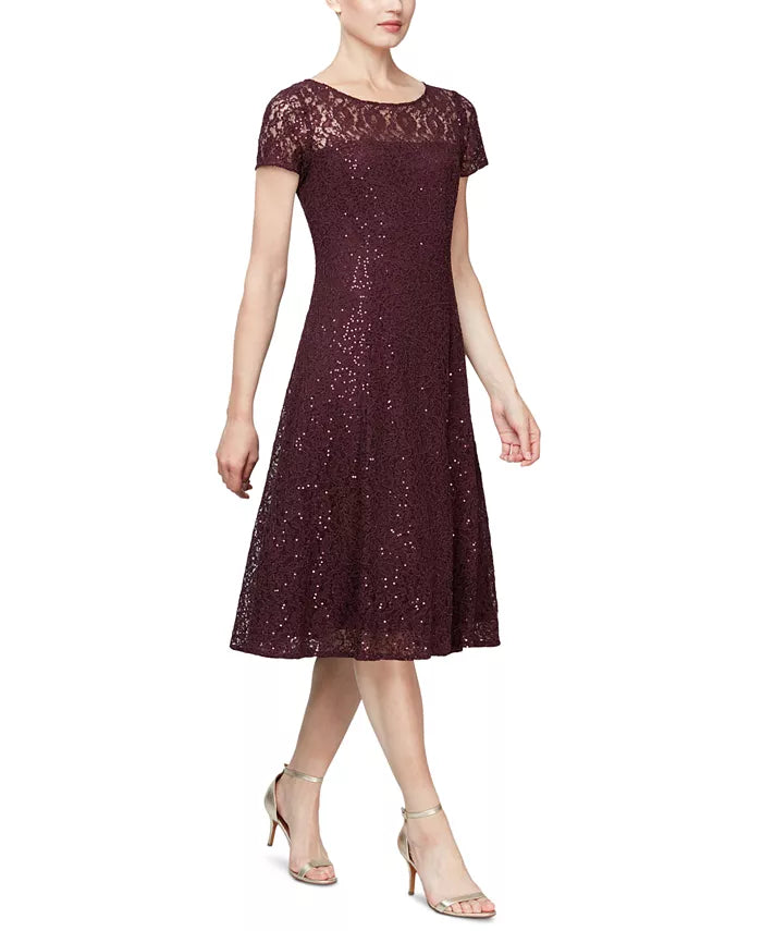 SL Fashions Sequined Lace Midi Dress
