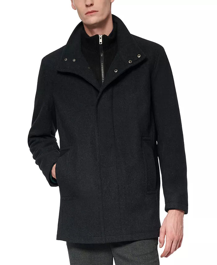 Marc New York Men's Coyle Melton Wool Car Coat with Inset Knit Bib