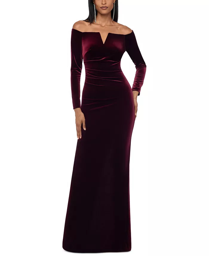 X by XSCAPE Velvet Off-The-Shoulder Gown