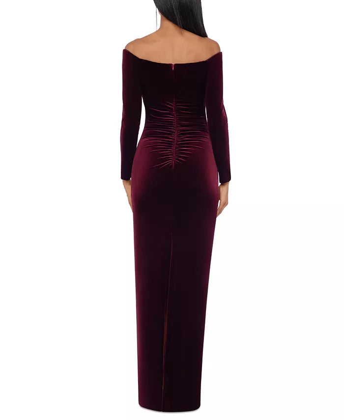 X by XSCAPE Velvet Off-The-Shoulder Gown