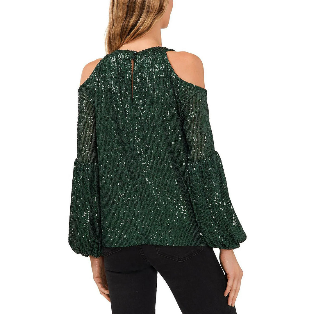 CeCe Cold Shoulder Sequined Blouse