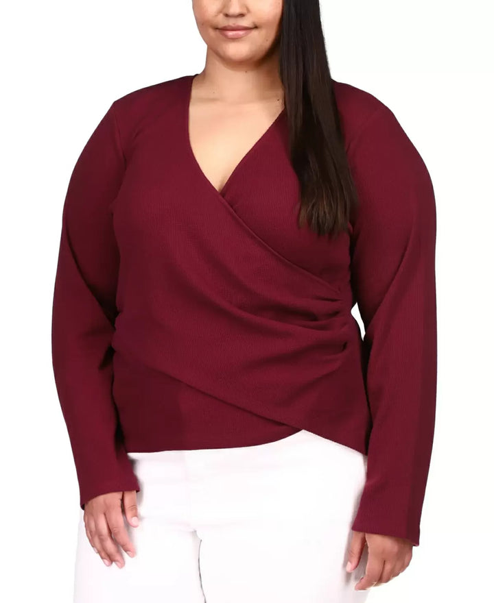 MICHAEL MICHAEL KORS Plus Size Faux-Wrap Waffle-Knit Top