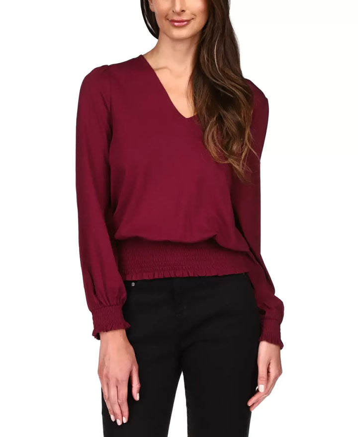 MICHAEL MICHAEL KORS Petite Smocked-Hem V-Neck Top