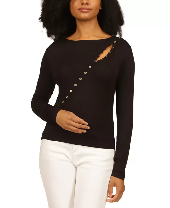 MICHAEL Michael Kors Asymmetrical Button-Front Knit Top