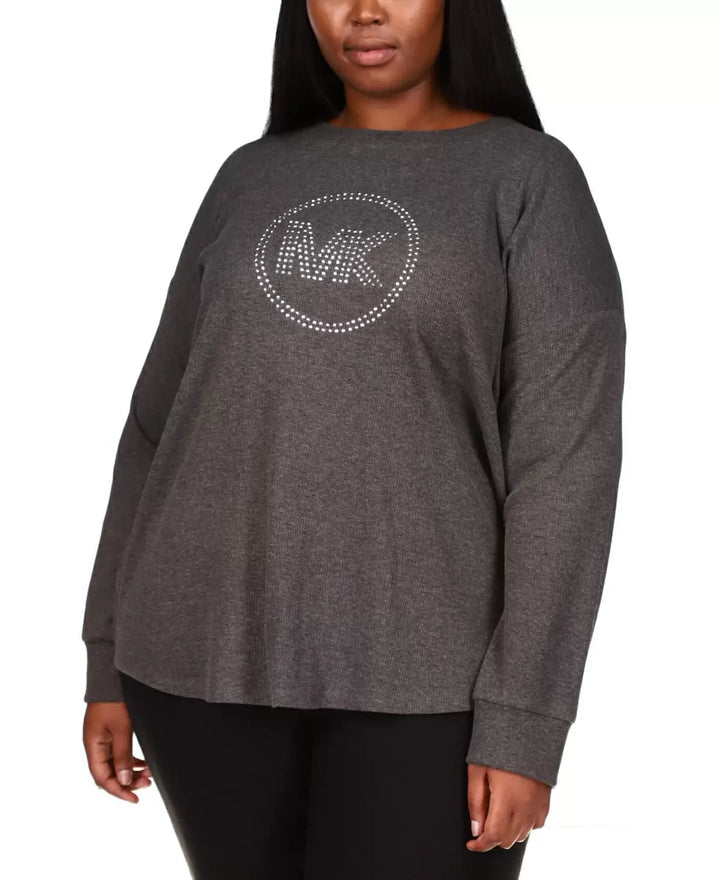 MICHAEL MICHAEL KORS Plus Size Rhinestone Logo Waffle-Knit T-shirt