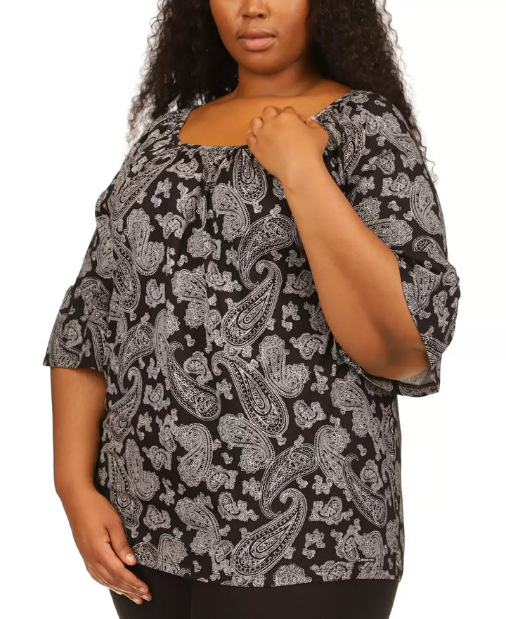 MICHAEL Michael Kors Plus Size Paisley-Print Flare-Sleeve Top