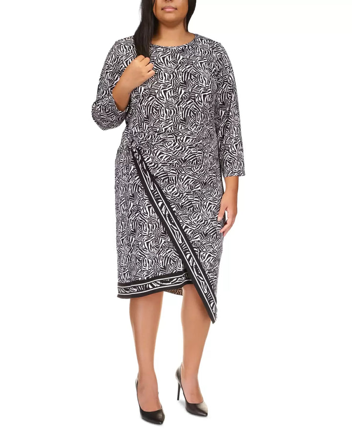 MICHAEL Michael Kors Plus Size Zebra-Print Asymmetric Midi Dress