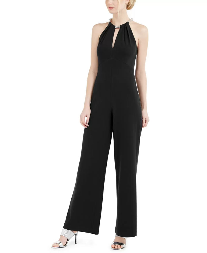 Calvin Klein Beaded Keyhole Halter Jumpsuit