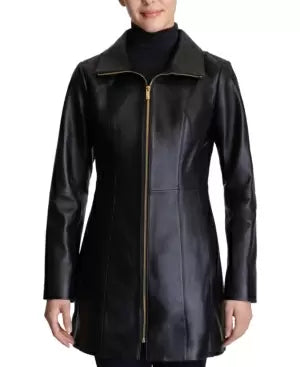 Anne Klein Stand-Collar Leather Coat