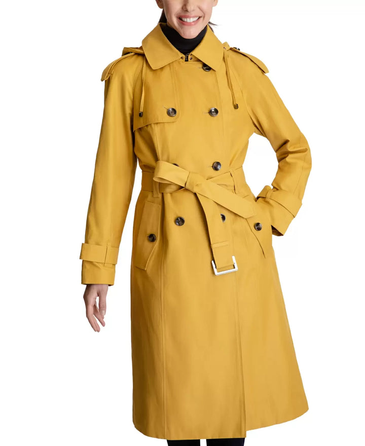 London Fog Double-Breasted Hooded Trench Coat