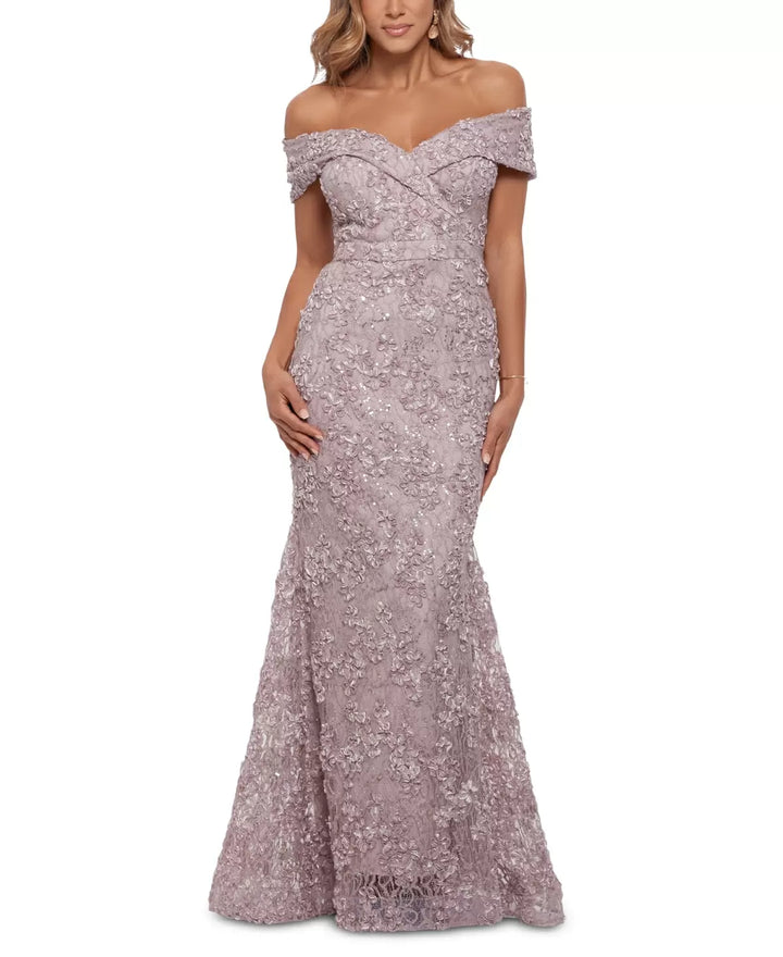 XSCAPE Off-The-Shoulder Lace Gown