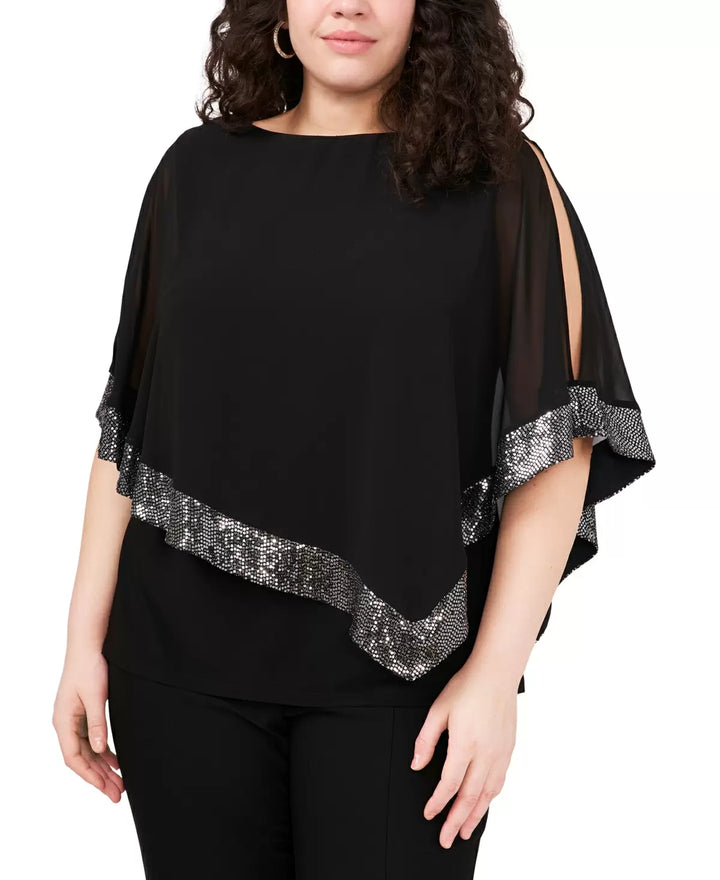MSK Plus Size Sequin-Trim Overlap Top